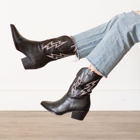 oasis society Shoes - Black Lightening Bolt Cowgirl Boots